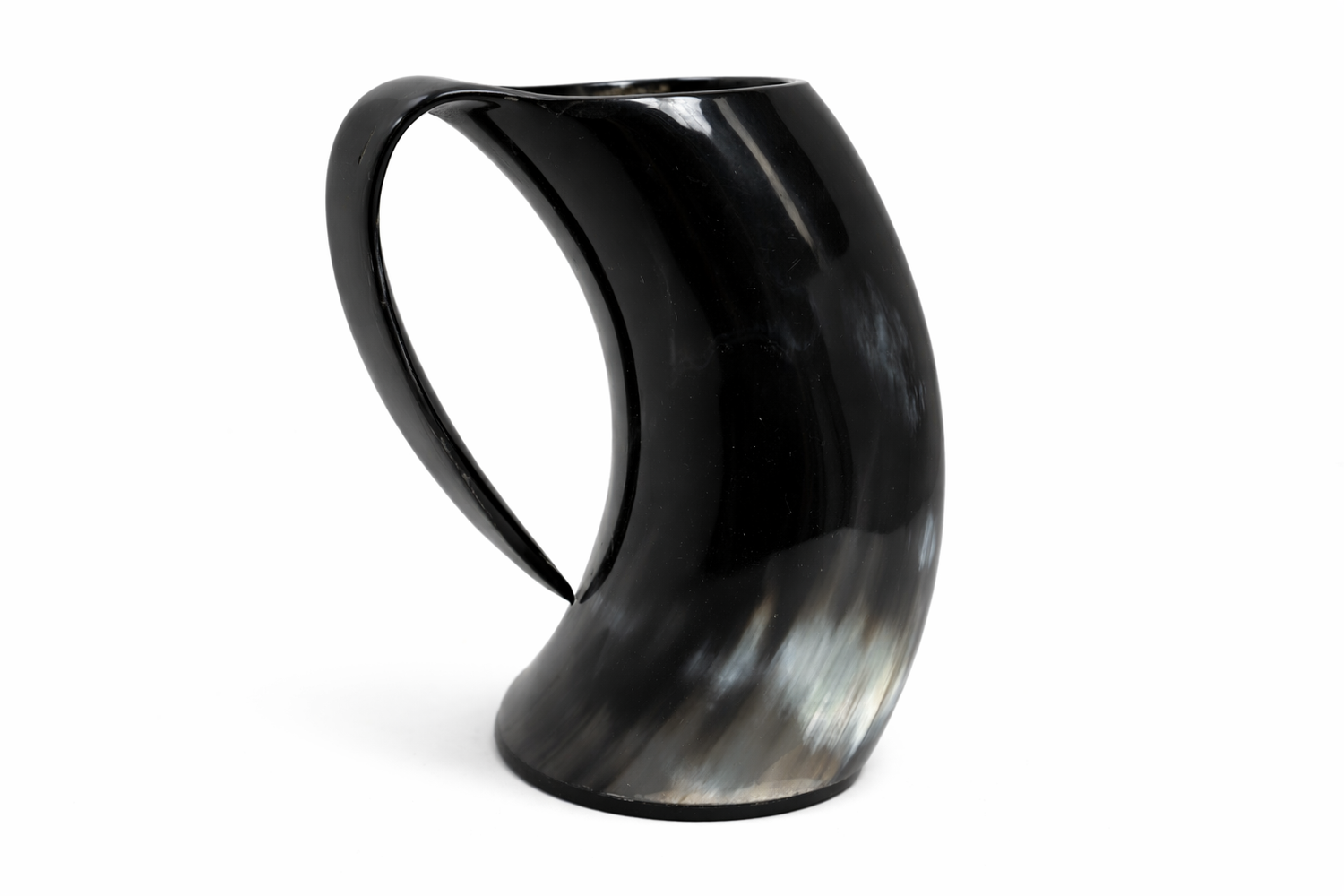Handcrafted Black Ox Horn Mug (15–20 oz) – Unique White & Ivory Grain