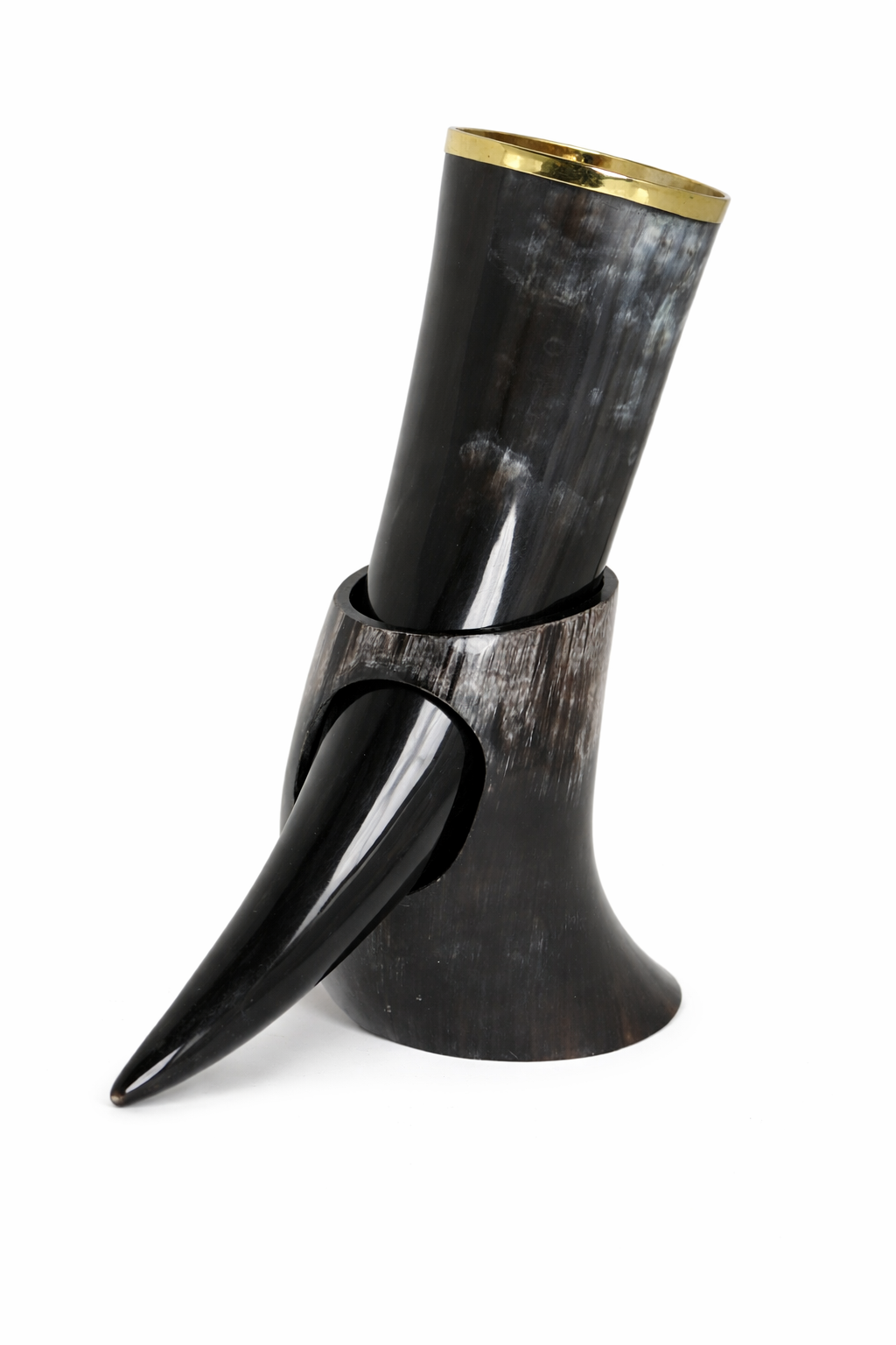 Genuine Ox Horn Drinking Horn Mug with Stand – 10–12 Inch Natural Horn