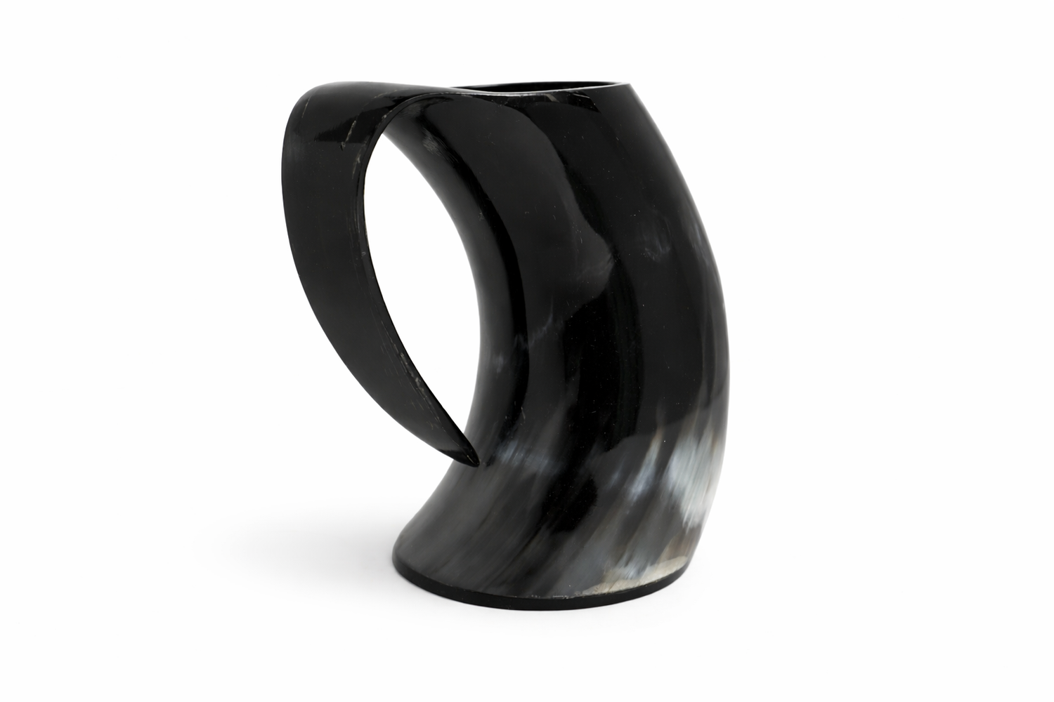 Handcrafted Black Ox Horn Mug (15–20 oz) – Unique White & Ivory Grain